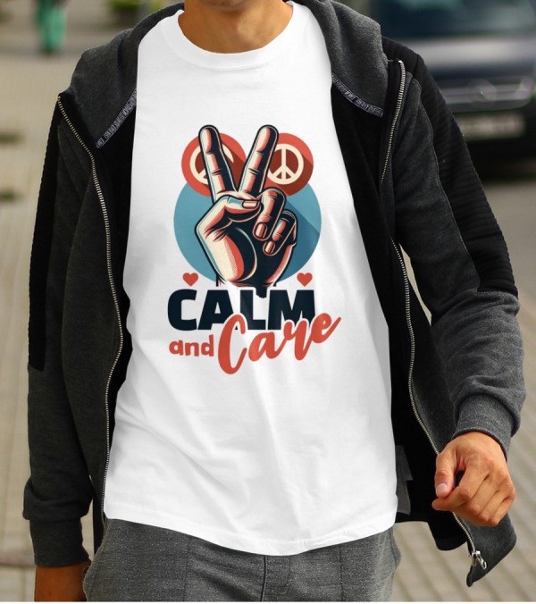 CALM And Care Peace Sign With Hearts T-Shirt