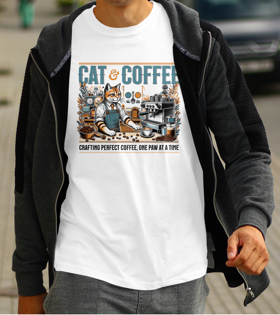 CAT And COFFEE Crafting Perfect Coffee One Paw At A Time T-Shirt