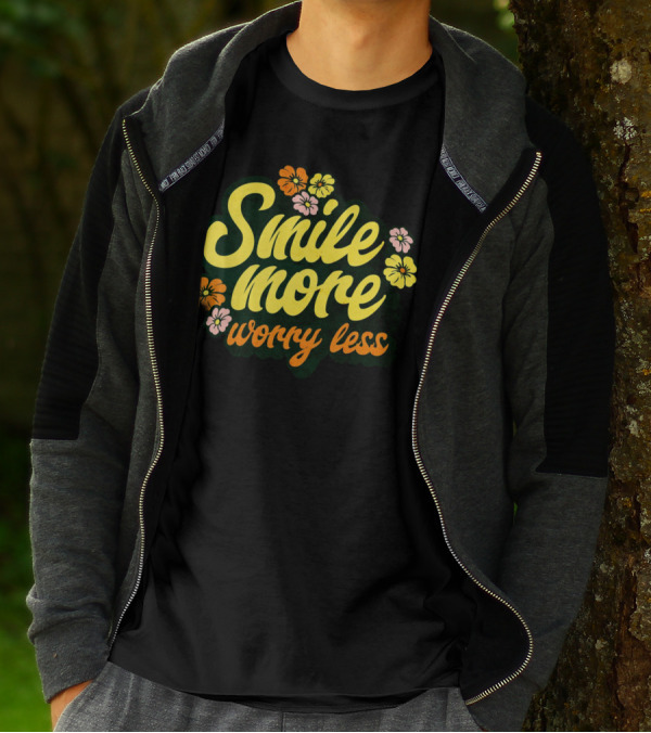 Smile More Worry Less Cute Groovy Flowers T-Shirt