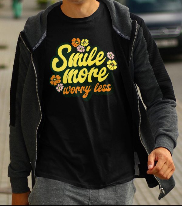 Smile More Worry Less Cute Groovy Flowers T-Shirt