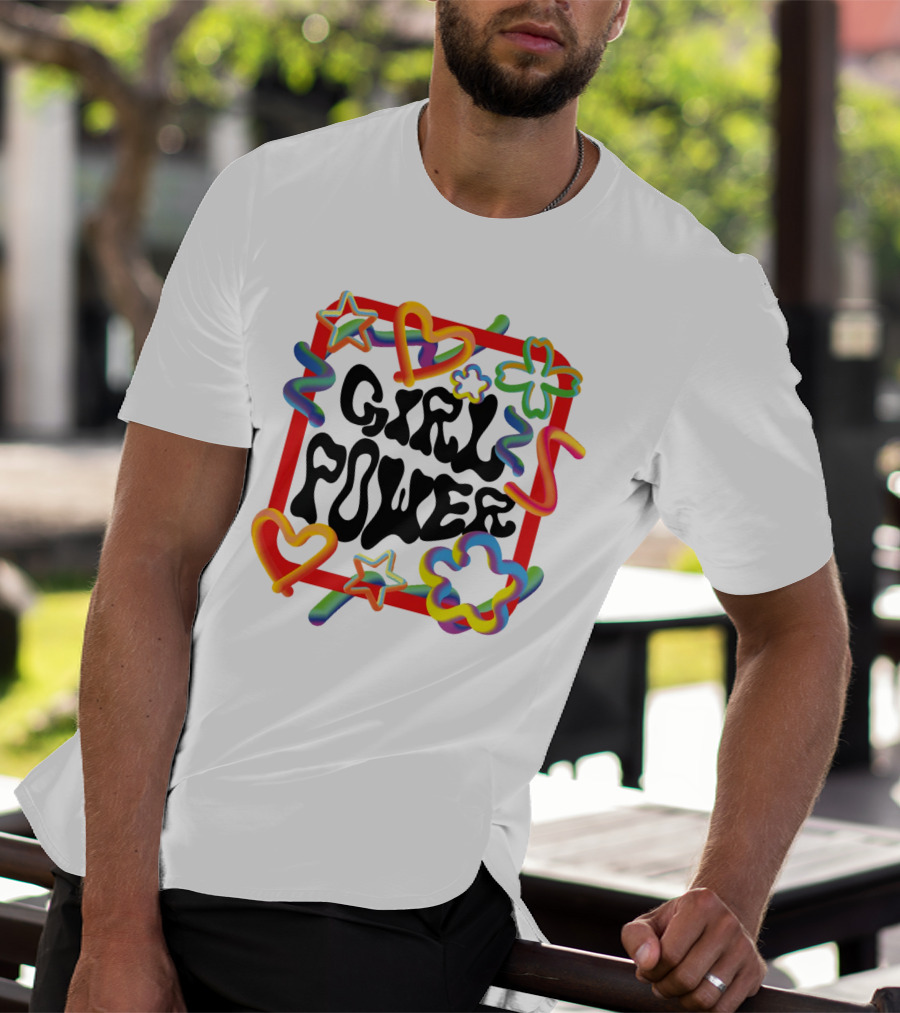 GIRL POWER Colorful Hearts Stars And Flowers T-Shirt