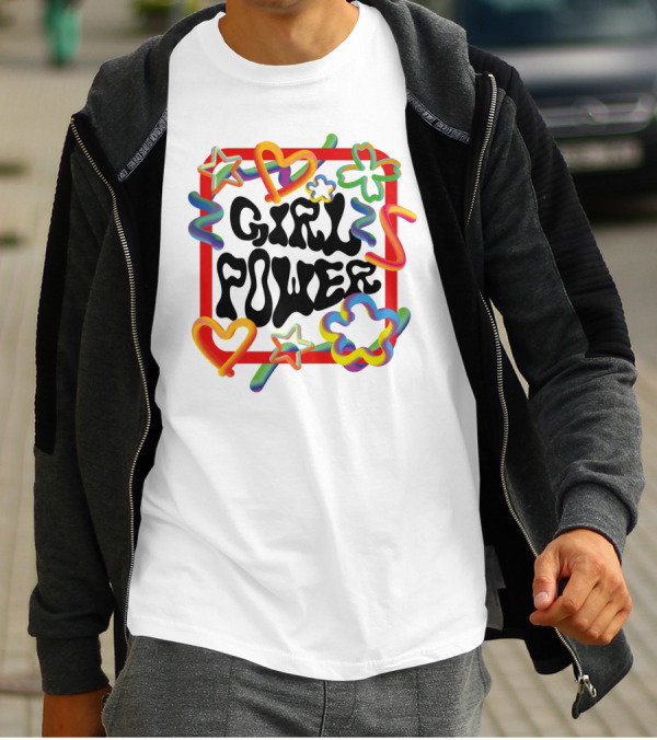 GIRL POWER Colorful Hearts Stars And Flowers T-Shirt