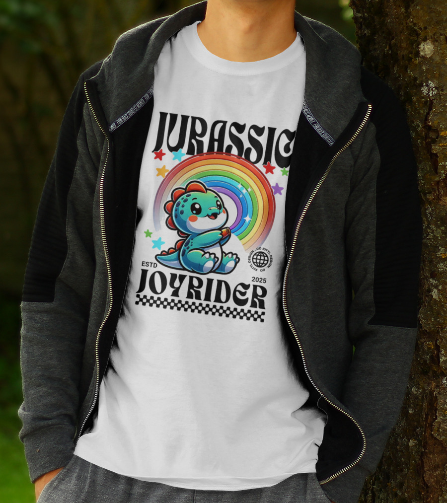 JURASSIC JOYRIDER ESTD 2025 Rainbow Star Dino Club T-Shirt