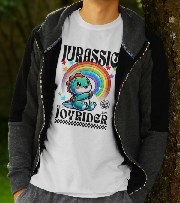 JURASSIC JOYRIDER ESTD 2025 Rainbow Star Dino Club T-Shirt
