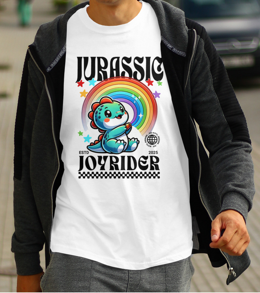 JURASSIC JOYRIDER ESTD 2025 Rainbow Star Dino Club T-Shirt