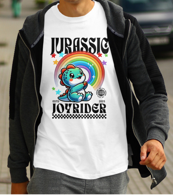 JURASSIC JOYRIDER ESTD 2025 Rainbow Star Dino Club T-Shirt