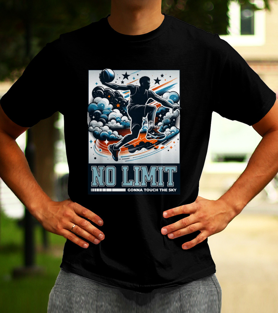 NO LIMIT GONNA TOUCH THE SKY Basketball Player Dynamic Clouds And Stars T-Shirt