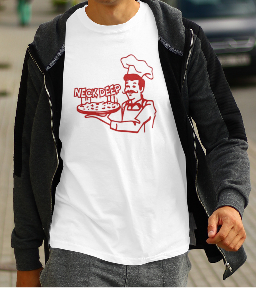 Neck Deep Pizza Chef With Retro Style Illustrative T-Shirt