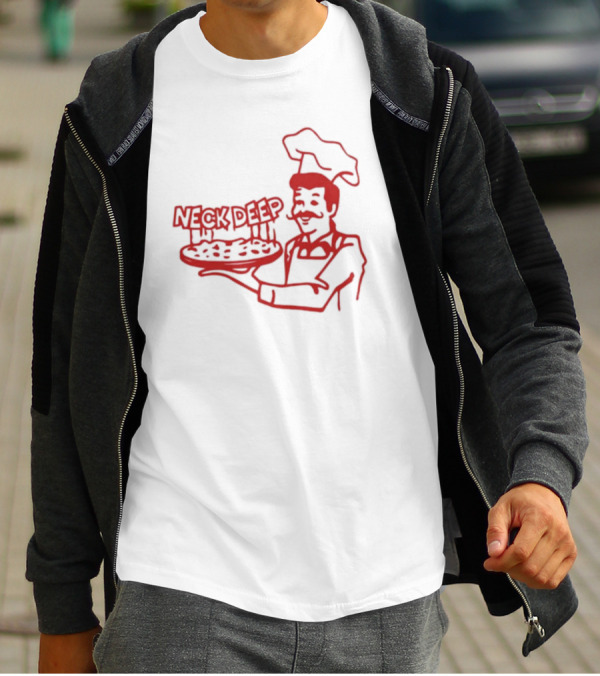 Neck Deep Pizza Chef With Retro Style Illustrative T-Shirt