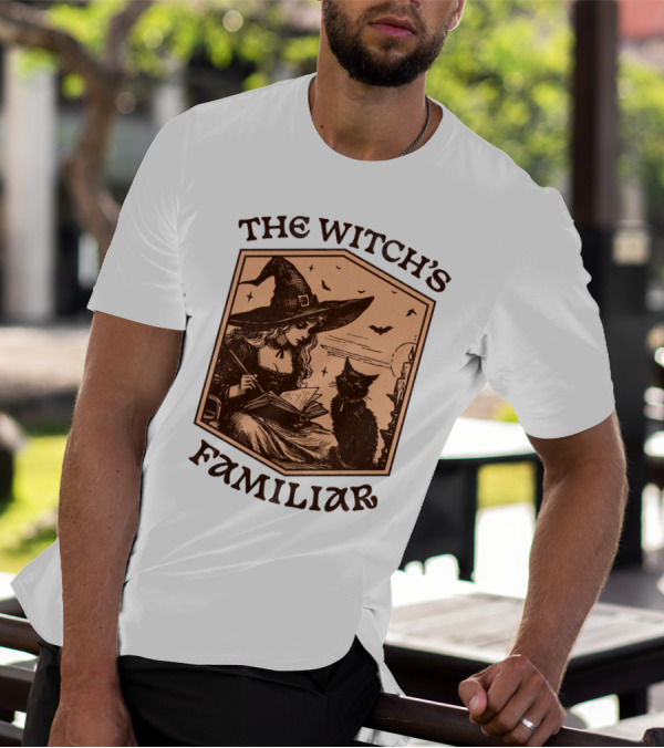 The Witch's Familiar Halloween Vintage Witch And Cat T-Shirt