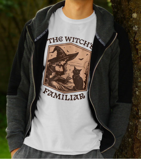 The Witch's Familiar Halloween Vintage Witch And Cat T-Shirt