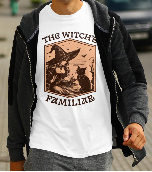 The Witch's Familiar Halloween Vintage Witch And Cat T-Shirt