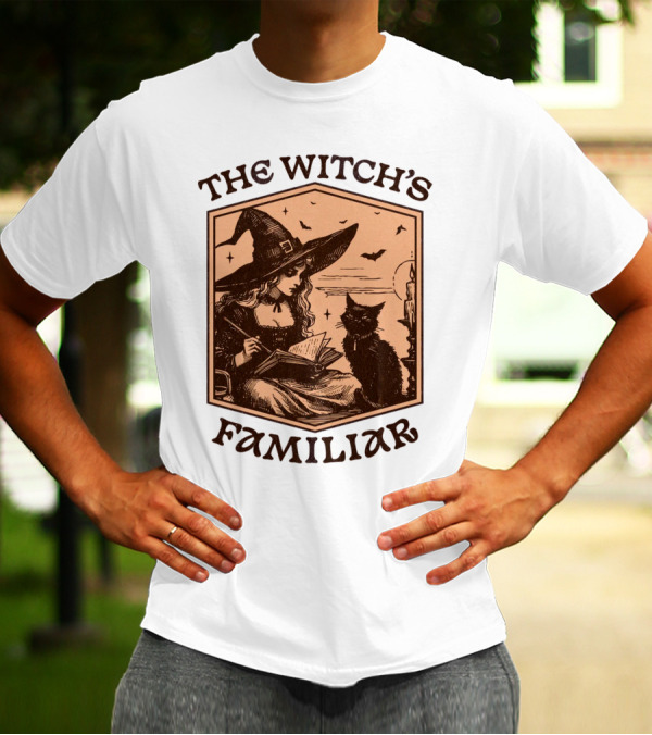 The Witch's Familiar Halloween Vintage Witch And Cat T-Shirt