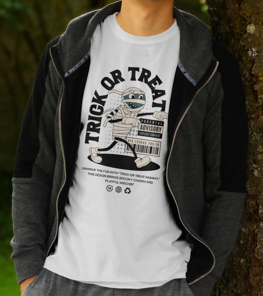 Trick Or Treat Mummy Walking With Parental Advisory Explicit Content Label T-Shirt