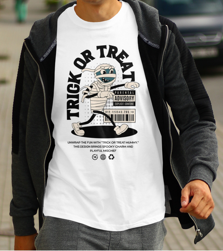 Trick Or Treat Mummy Walking With Parental Advisory Explicit Content Label T-Shirt