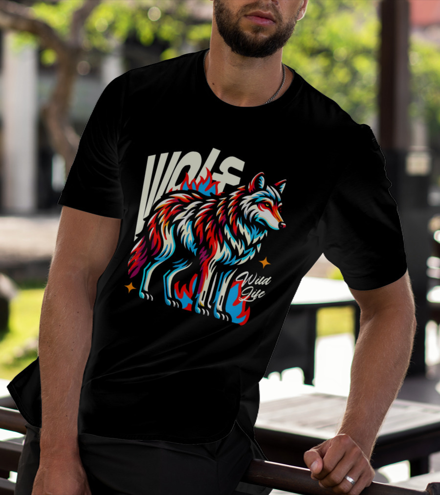 WOLF Wild Life Vivid Colorful Wolf T-Shirt