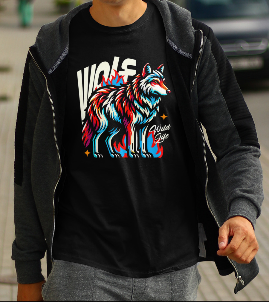 WOLF Wild Life Vivid Colorful Wolf T-Shirt