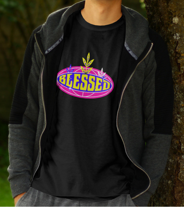 Blessed Vibrant Retro Style Oval Emblem With Leaves T-Shirt