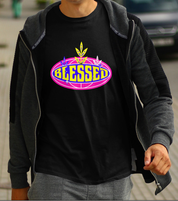 Blessed Vibrant Retro Style Oval Emblem With Leaves T-Shirt