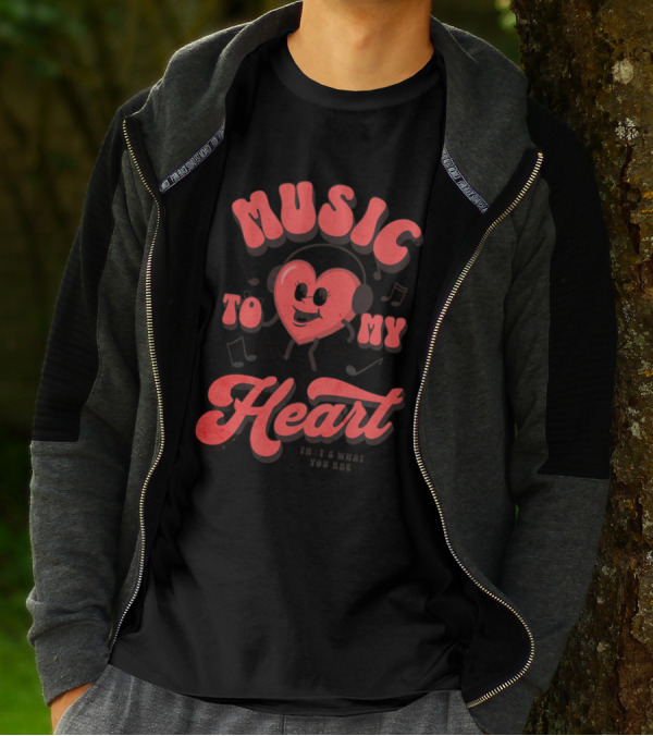 Music To My Heart Cute Valentines Mascot Notes And Heart Character T-Shirt