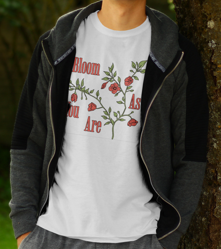 Bloom As You Are Floral Branches Red Flowers Green Leaves T-Shirt