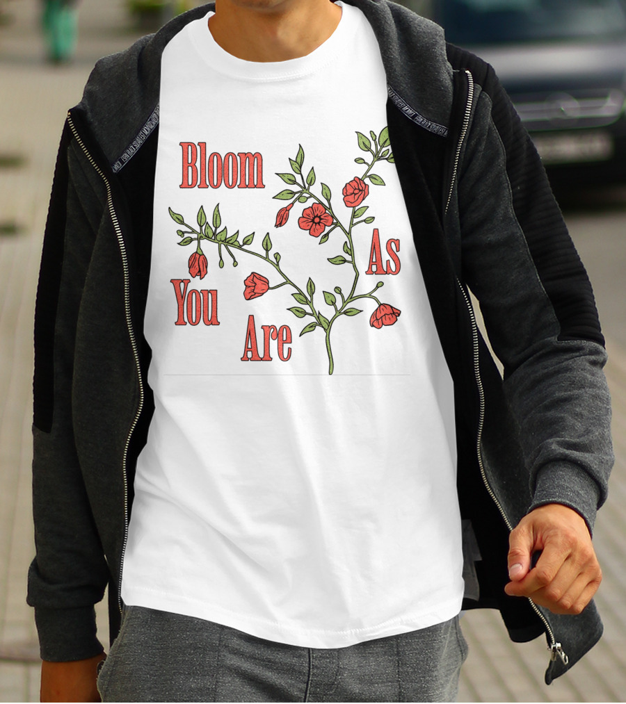 Bloom As You Are Floral Branches Red Flowers Green Leaves T-Shirt