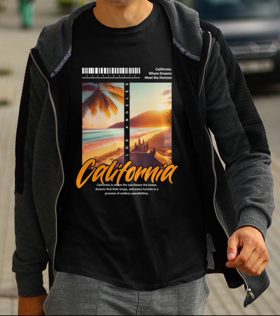 Los Angeles California Where Dreams Meet The Horizon Ocean Sunset T-Shirt