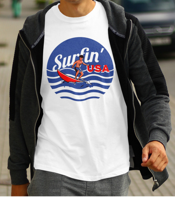 Surfin' USA Surfboard Waves Circle T-Shirt
