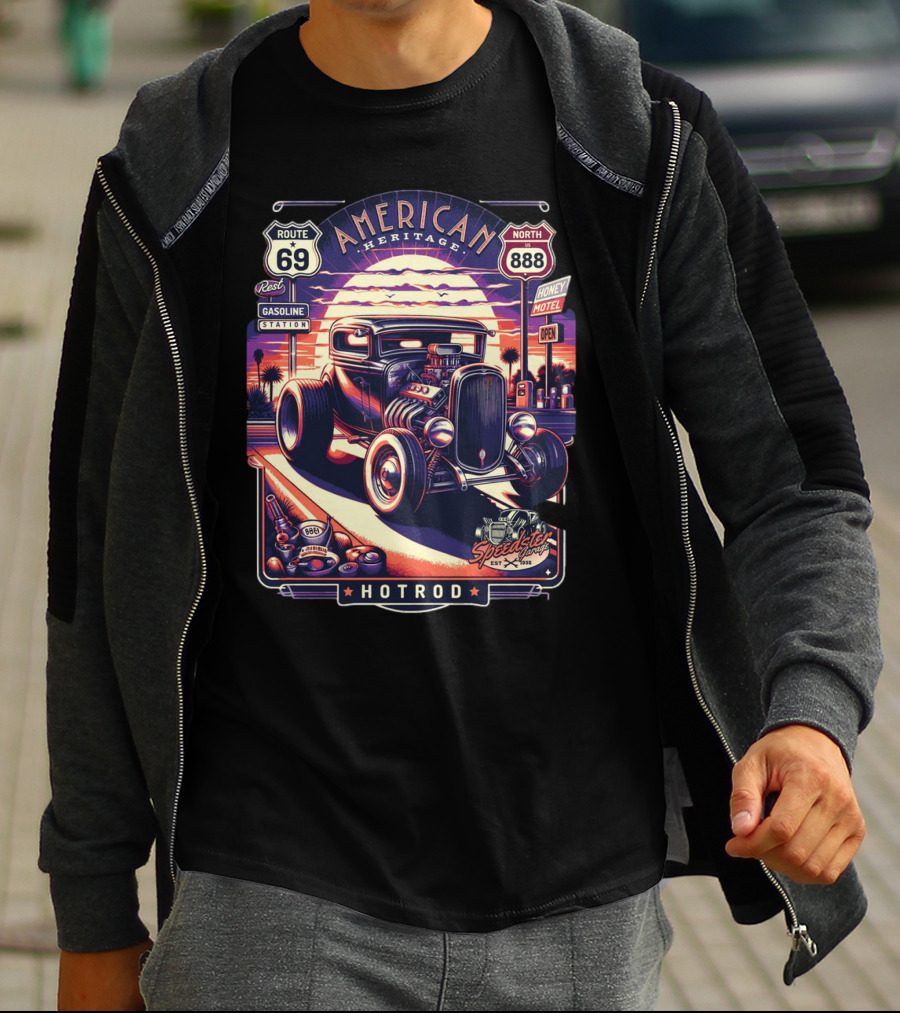 American Heritage Route 69 Hotrod Speedster Gasoline Motel T-Shirt