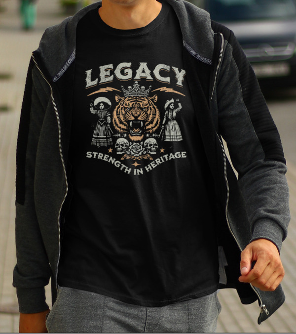 Legacy Strength In Heritage Tiger Skulls And Flowers T-Shirt