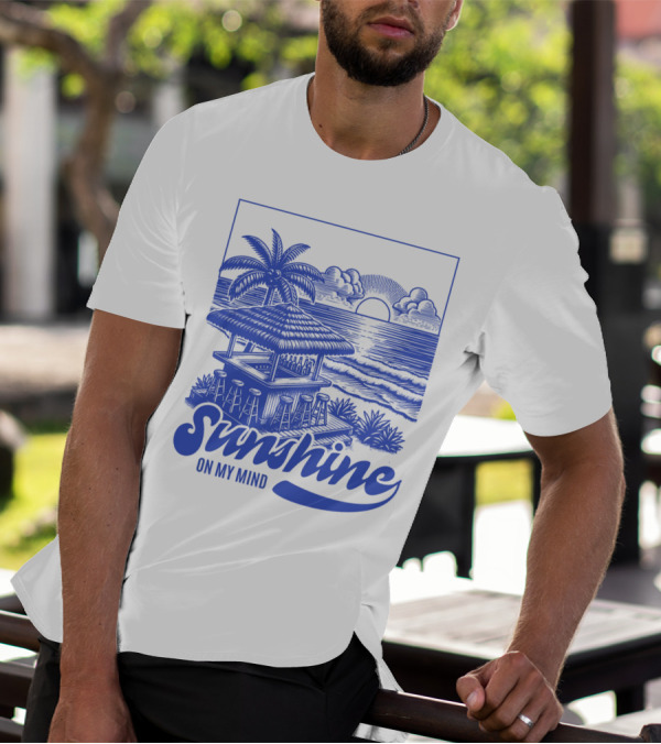 Sunshine On My Mind Vintage Beach Hut And Sunset Scene T-Shirt