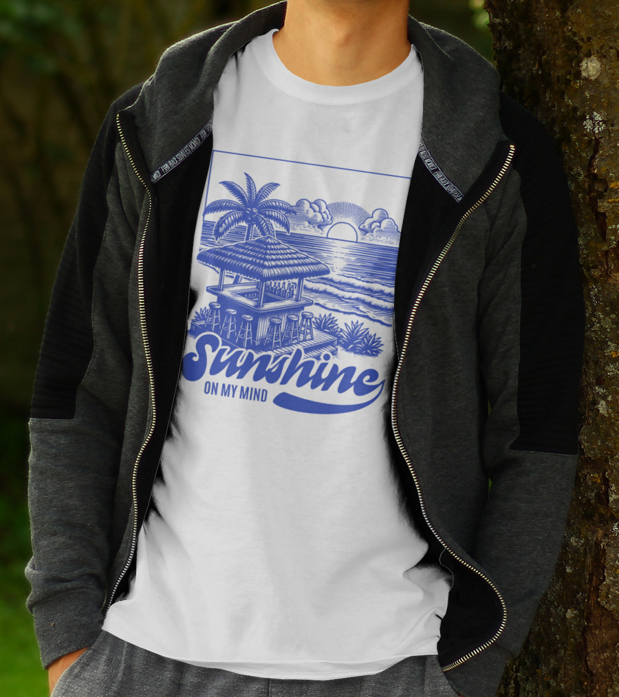 Sunshine On My Mind Vintage Beach Hut And Sunset Scene T-Shirt