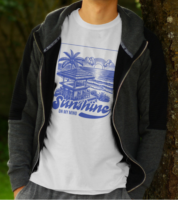 Sunshine On My Mind Vintage Beach Hut And Sunset Scene T-Shirt