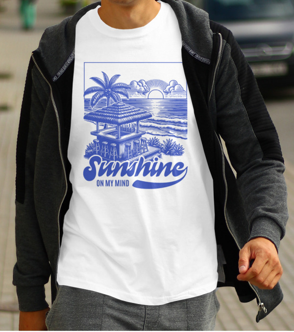 Sunshine On My Mind Vintage Beach Hut And Sunset Scene T-Shirt