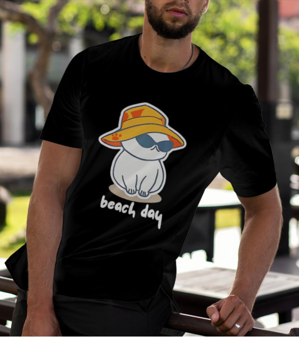 Cat Relaxing In Sunglasses And Hat For A Beach Day T-Shirt