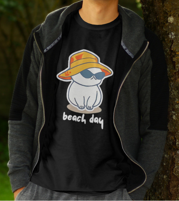 Cat Relaxing In Sunglasses And Hat For A Beach Day T-Shirt