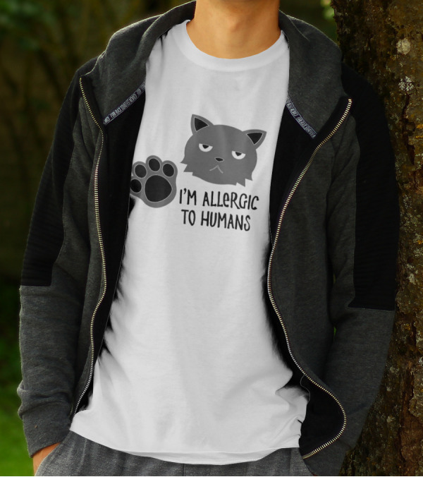 Cat I'm Allergic To Humans Shirt With Grumpy Feline Face And Paw Prints T-Shirt