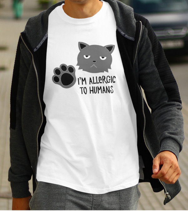 Cat I'm Allergic To Humans Shirt With Grumpy Feline Face And Paw Prints T-Shirt