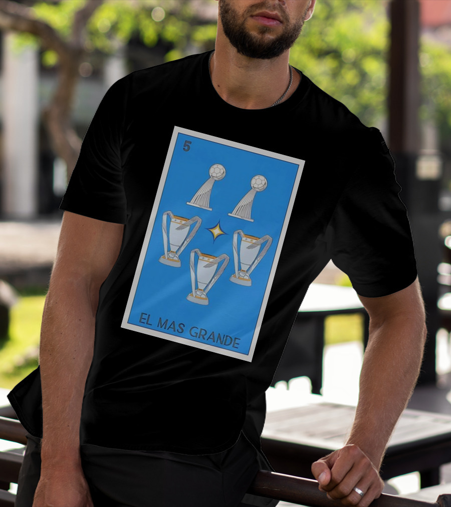 El Mas Grande Five Trophies Star Blue Background T-Shirt