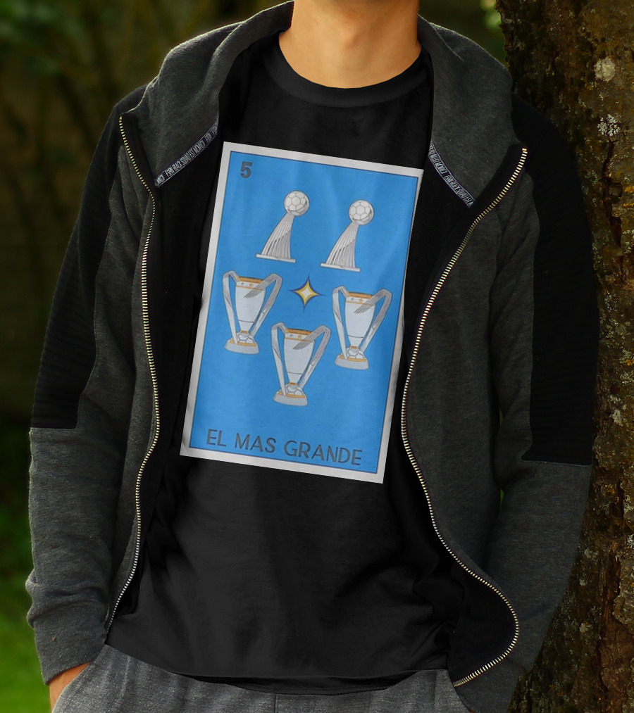 El Mas Grande Five Trophies Star Blue Background T-Shirt