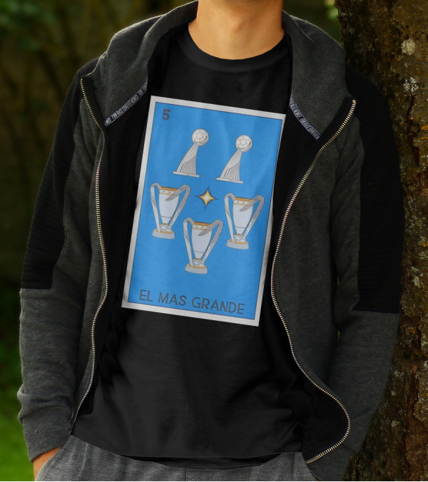 El Mas Grande Five Trophies Star Blue Background T-Shirt