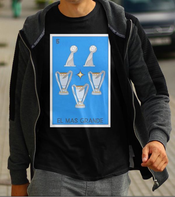 El Mas Grande Five Trophies Star Blue Background T-Shirt
