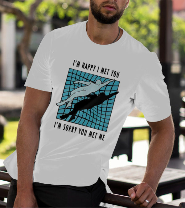 I’m Happy I Met You I’m Sorry You Met Me Swimming Dual Silhouette On Grid Background T-Shirt
