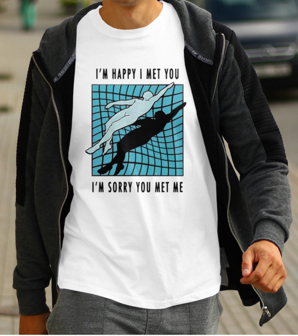 I’m Happy I Met You I’m Sorry You Met Me Swimming Dual Silhouette On Grid Background T-Shirt