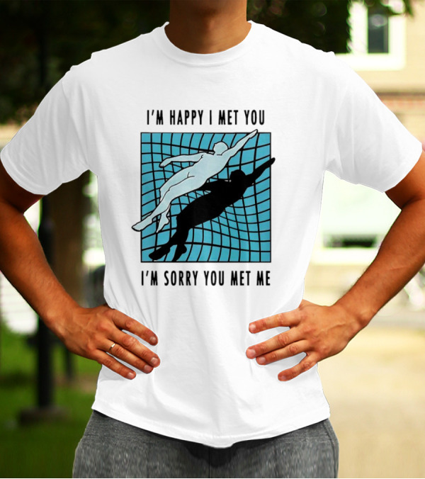 I’m Happy I Met You I’m Sorry You Met Me Swimming Dual Silhouette On Grid Background T-Shirt