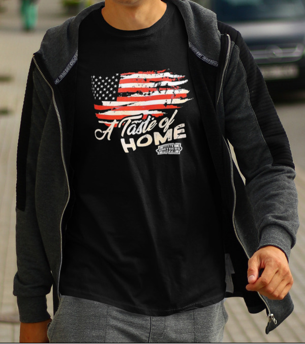 USA Flag A Taste Of Home Johnny Carino's Pizza T-Shirt