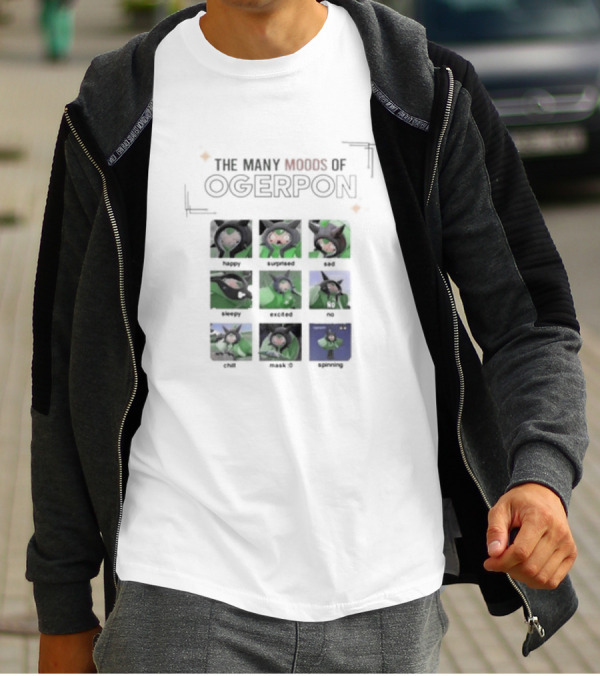 The Many Moods Of Ogerpon Happy Surprised Sad Sleepy Excited No Chill Mask Off Screaming T-Shirt