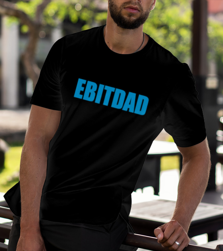 Clint Fiore Ebitdad Black Shirt With Bold Blue Text T-Shirt