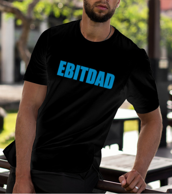 Clint Fiore Ebitdad Black Shirt With Bold Blue Text T-Shirt