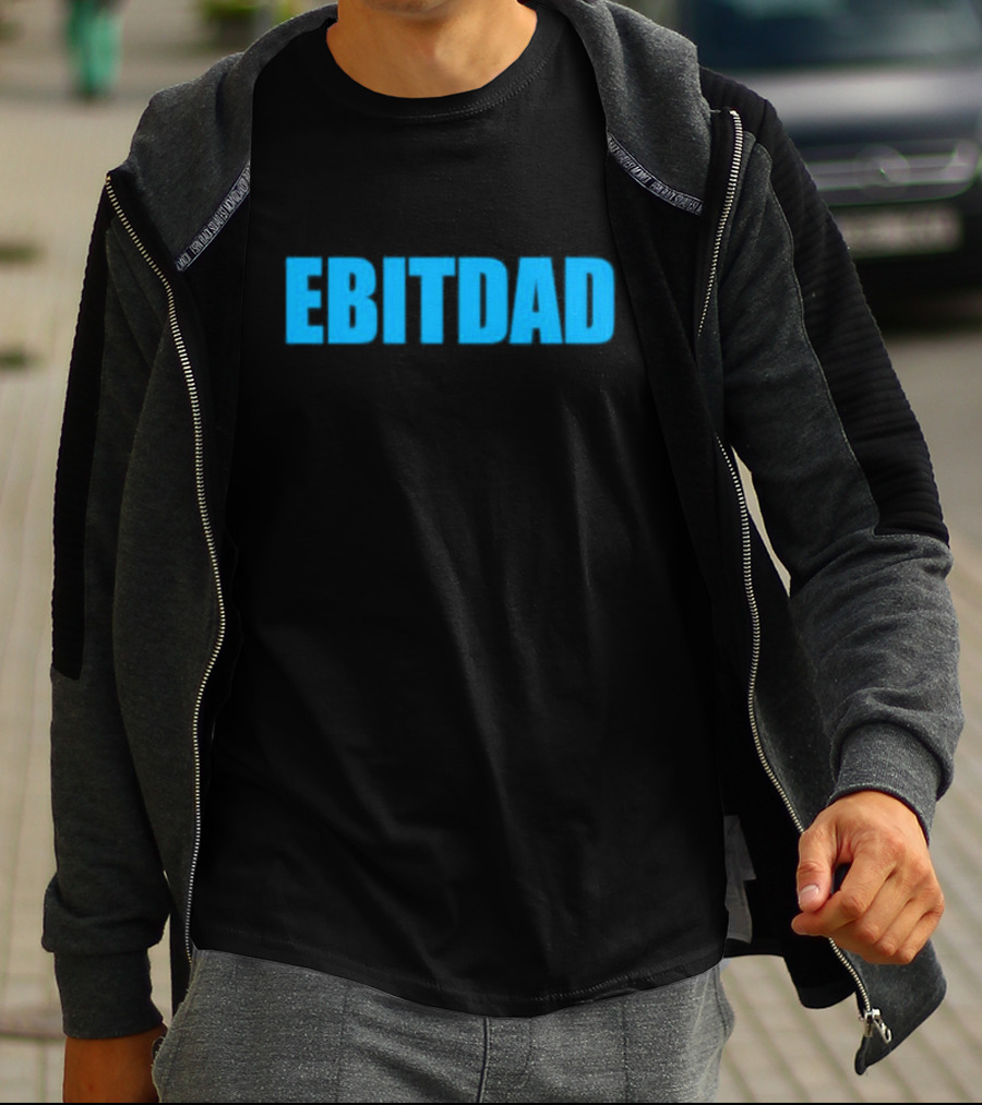 Clint Fiore Ebitdad Black Shirt With Bold Blue Text T-Shirt